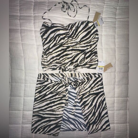 Michael Kors SET - Wrap Skirt Swim Coverup and Top Zebra Animal Print Size M / L - Picture 2 of 7